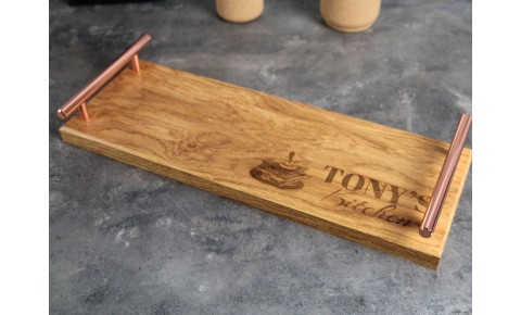 Personalised Oak Tray with Copper Handles | 150 X 400
